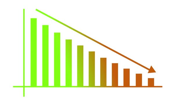 Simple downward bar chart with a falling trend line and arrow decline loss or decreasing performance animation