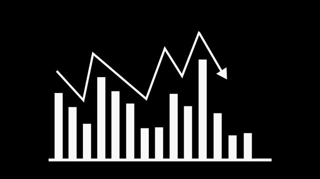 Declining bar chart with downward arrow loss drop and weak business performance animation
