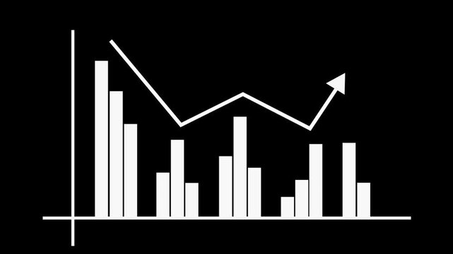 Bar chart and falling trend line showing business decline and lower performance animation
