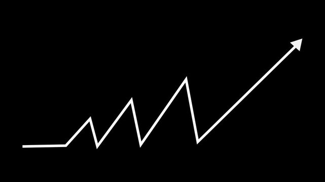Upward zigzag arrow rising growth progress and success in business finance or data chart concepts animation