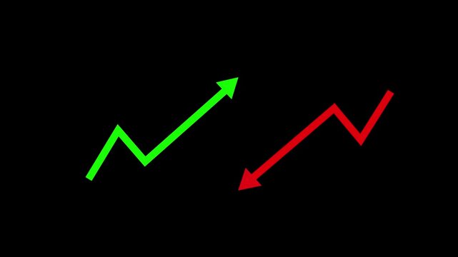 Upward arrow and downward arrow rising and falling trend growth and decline success and loss animation