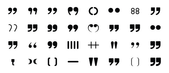 Obraz premium Quote mark icons set vector illustration, black quotation marks collection, isolated punctuation symbols, typographic design elements on transparent background.