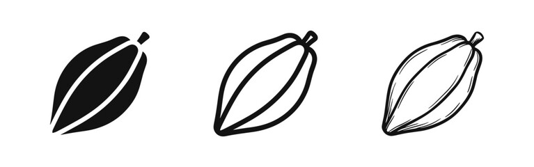 Obraz premium Set of three styles of cocoa bean or coffee bean pod icon