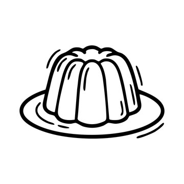 pudding, custard, creme caramel, flan, dessert, sweet, pudding cup, spoon, bakery, pastry, gelatin, treat, food illustration, vector, line art, outline, minimalist, simple, black and white, sketch, do