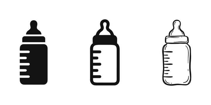 Baby bottle icon set, vector illustration