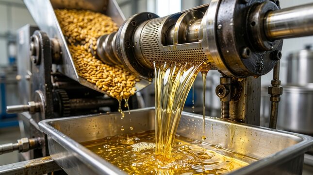 Industrial Oil Press Machine Extracting Golden Oil from Seeds in Factory