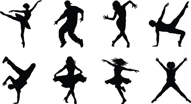 Dance Performer Silhouettes Collection with Ballet Hip Hop and Contemporary Poses