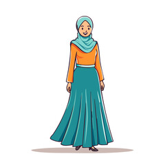 Fototapeta premium Cartoon woman in hijab and long skirt standing