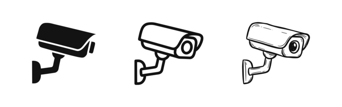CCTV security camera icon set, surveillance equipment