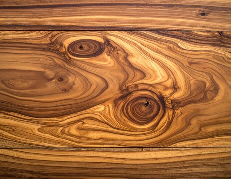 Close-up of a warm, rippling wood grain with prominent knots, showing texture and depth