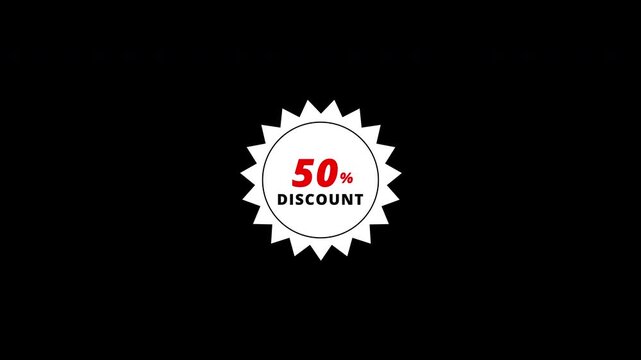 Fifty percent discount sticker animation with transparent background, 50% Off Sale, 50% Offer Sale, 50% Discount Offer Sticker.