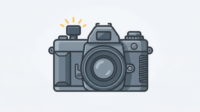 Animated Photo Camera with Flashing Light Icon for Photography Design