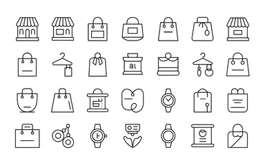 Fototapeta premium Shopping and Retail Outline Icons Collection