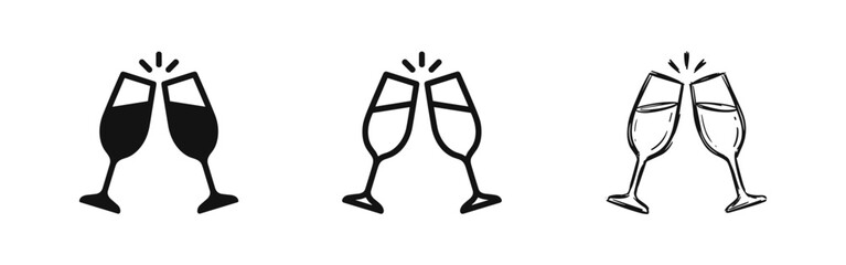 Fototapeta na wymiar Champagne glasses toasting icon set