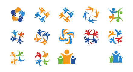 Fototapeta premium Partnership, teamwork, icon set, 16 colorful symbols, business collaboration graphics, vector illustrations