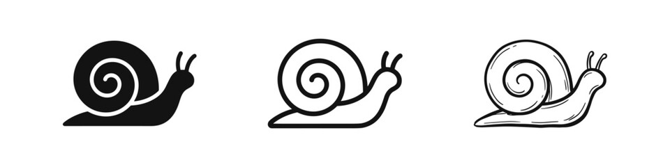 Snail Animal Icons Set in Solid, Outline, and Sketch Styles © drawing lines