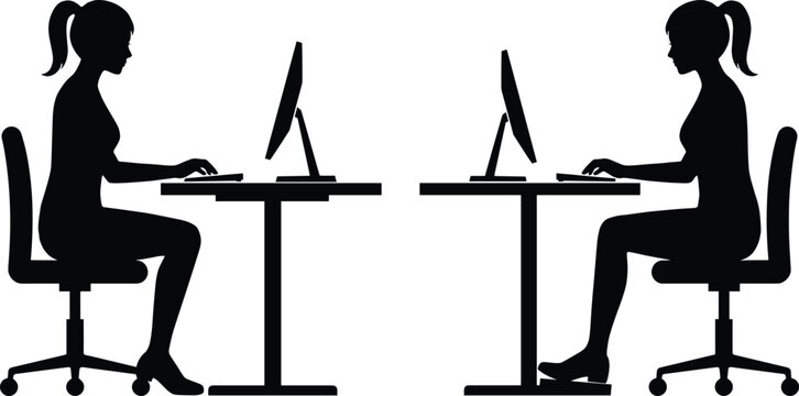 Side view silhouette of a professional female videographer or camera operator operating a television broadcasting video camera on a tripod