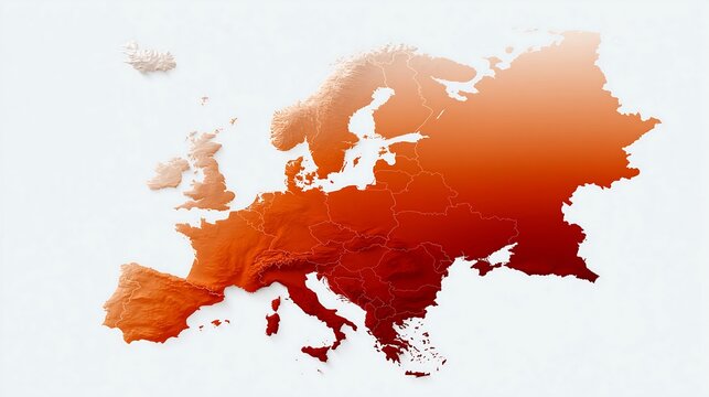 3D heat map of Europe showing widespread extreme temperatures and heatwave intensity across the continent, illustrating climate change impacts, weather risk analysis and environmental reporting