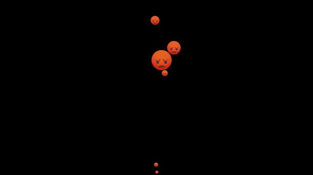  rising stream of furious facial expressions on green. digital expression of anger and frustration icons isolated. angry emoji particles floating upwards animation.