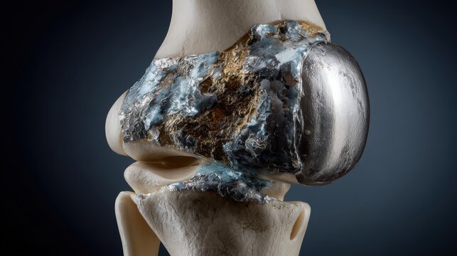 Knee Joint Metallic Prosthetic Implant Orthopedic Replacement Surgery Medical Anatomy Close Up