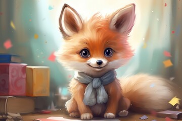 Fototapeta premium Cute baby fox mammal animal pet.