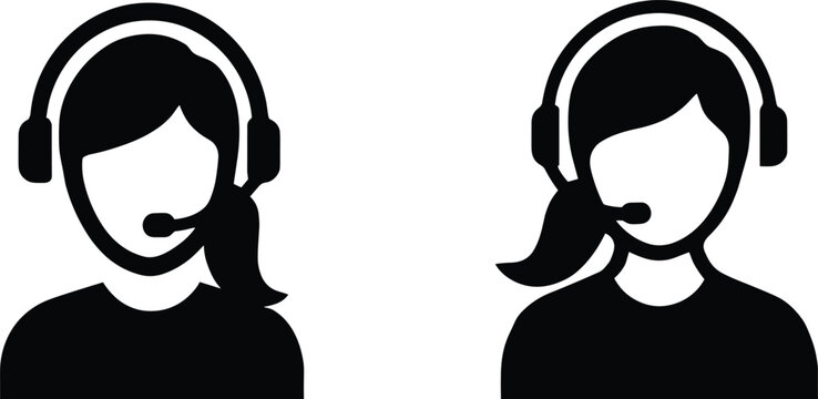 Customer service agent icon set featuring female operator avatars wearing headsets isolated vector silhouette on white background