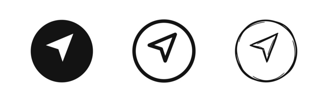 Three navigation arrow icons within circles: solid, outline, and hand-drawn.