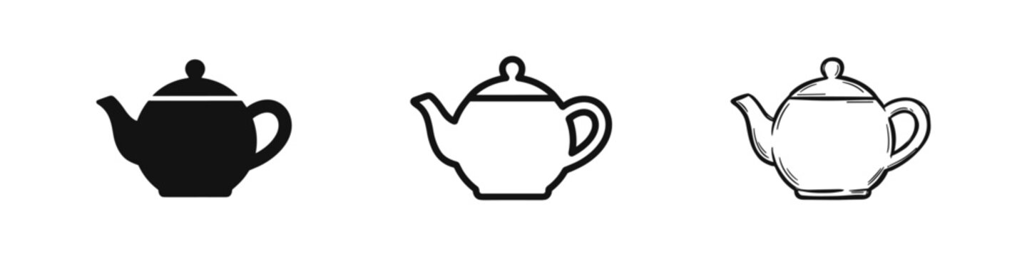 Teapot icon set, kitchenware, tea time and beverage serving symbols