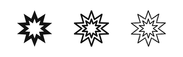 Set of Star Burst or Explosion Icons in Three Styles © drawing lines