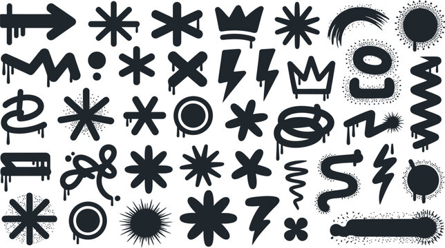 Set of vector icon design collection featuring symbols, cross, star, arrows, shapes and decorative elements for art, tattoo and pattern use