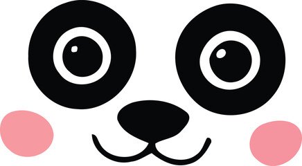 Cute cartoon panda face with pink cheeks and big eyes black and white background cute animal illustration wildlife character minimalist adorable friendly isolated stylized creative © MstAsmaAkter