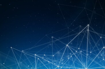 Abstract technology digital network connection background with blue plexus lines and dots. Cyber security data network connection vector illustration with glowing geometric constellation nodes. © Tehreemology