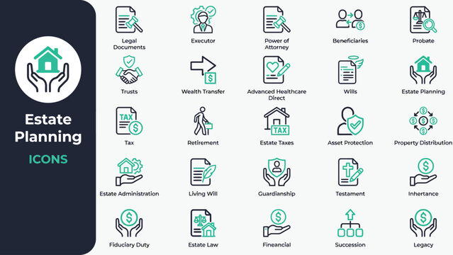 Estate planning icons set vector design