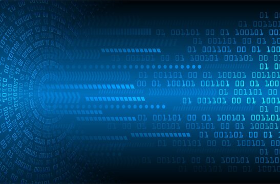 Abstract blue binary code background with digital matrix data stream effect. Cyber security concept digital backdrop with glowing binary code zeros and ones tunnel.