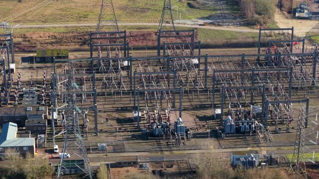 Drone View of Electricity Substation Infrastructure in Luton UK