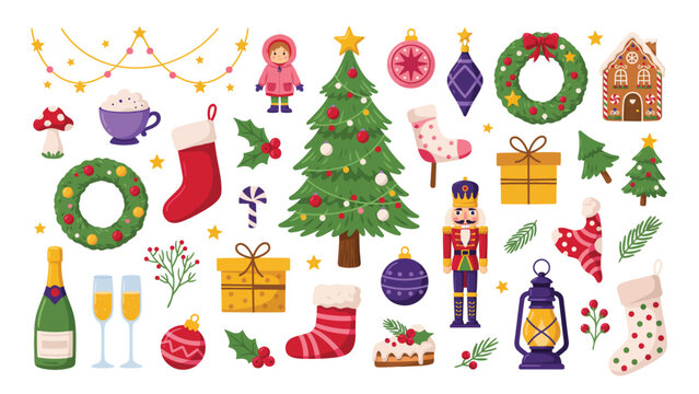 Colorful christmas icons collection vector illustration