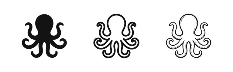 Set of octopus icons, sea animal symbol, vector graphic elements © drawing lines