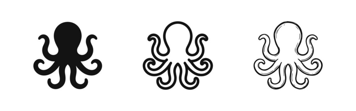 Set of octopus icons, sea animal symbol, vector graphic elements