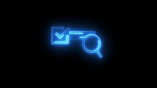 Neon search icon on black background animation. Magnifying glass icon, glowing neon blue search icon animation.