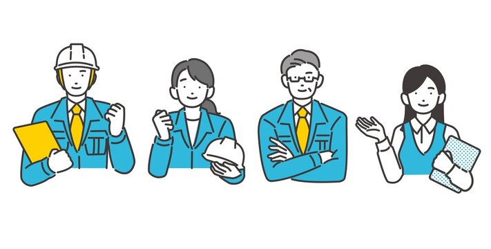 作業員や事務員のベクターイラスト素材／コミュニケーション／現場監督／工事