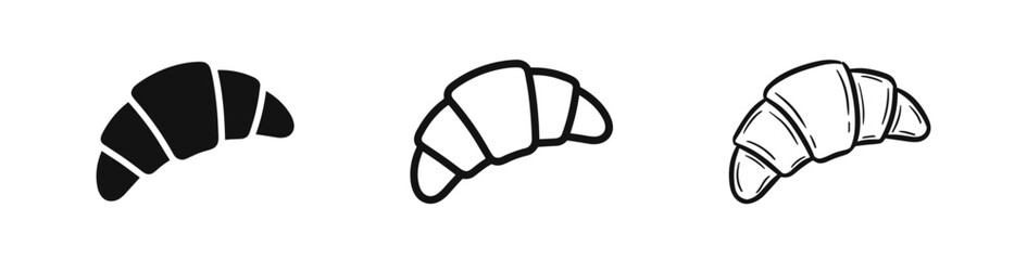 Set of croissant icons, solid, linear and hand drawn sketch styles © drawing lines