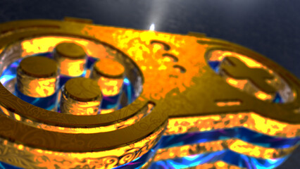 Gaming esport 3d symbol spectacular. Abstract glowing golden metal icon illustration. © Skórzewiak