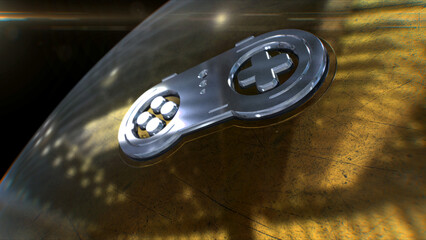 Gaming esport 3d symbol spectacular. Abstract glowing golden metal icon illustration. © Skórzewiak