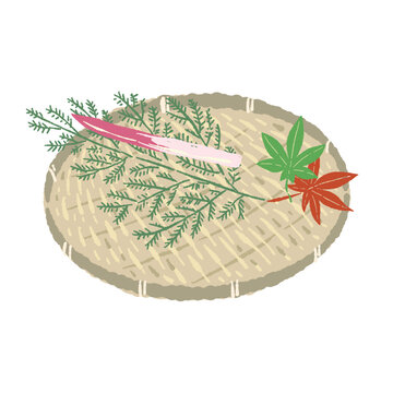 Hinoki Leaf Maple Hajikami and Round Basket Set Plated Version