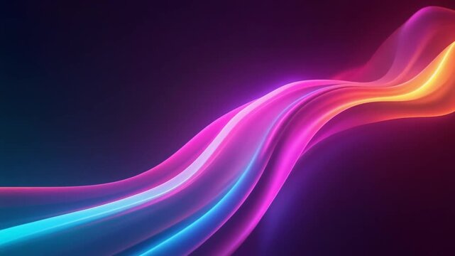Vibrant neon light waves flowing across a dark background in this smooth cinematic motion animation clip