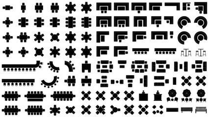 Fototapeta premium Commercial Restaurant Modular Seating and Cafe Desk Floor Plan CAD Blocks Set