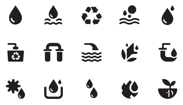 Water drop and recycling icon set for concepts of water purity and environmental responsibility.
