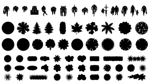 Landscape Architecture Tree and Hedge Plan Symbols Vector Pack with Elevation Figures
