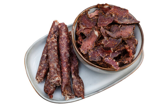 South African Biltong and Dry Wors Isolated on Transparent Background