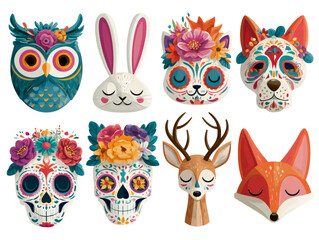 Naklejka premium Day of the Dead Animal Sugar Skulls and Masks